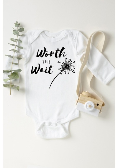 Tuğbababy Baby Worth The Wait Uzun Kol Çıtçıtlı Bebek Body Kız Erkek Beyaz