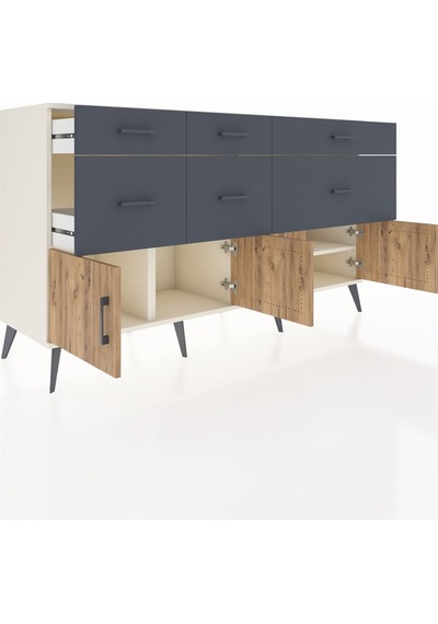 Kronos Konsol Tek Raflı 6 Çekmeceli 4 Kapaklı 176x59x99 Aytaşı-ça Aytaşı-çam/antrasit
