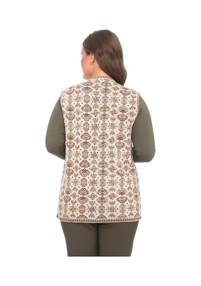 Kadın Etnik Model Triko Örgü Kilim Yelek 1070-krem Rengi Krem