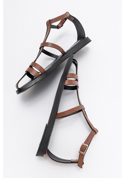 Luvishoes Odeil Taba Hakiki Deri Kadın Sandalet Taba