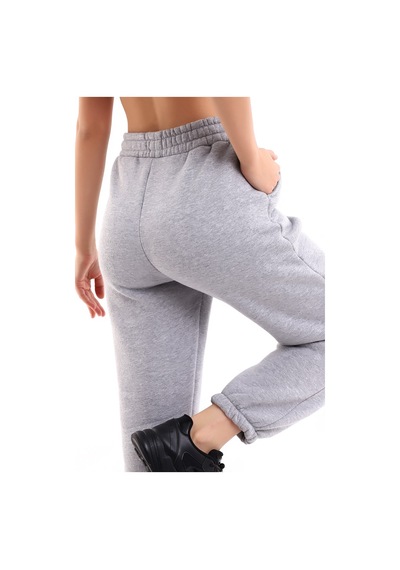 Winmoda34 Jogger Bol Kesim Kalın 3 Iplik Şardonlu Eşofman Altı Kadın gri