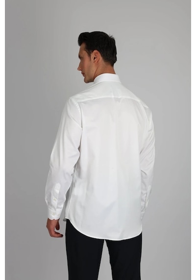 Lorenzo Mazzoli Lm385 R 900 Beyaz Pamuk Saten Regular Fit Erkek Gömlek Beyaz