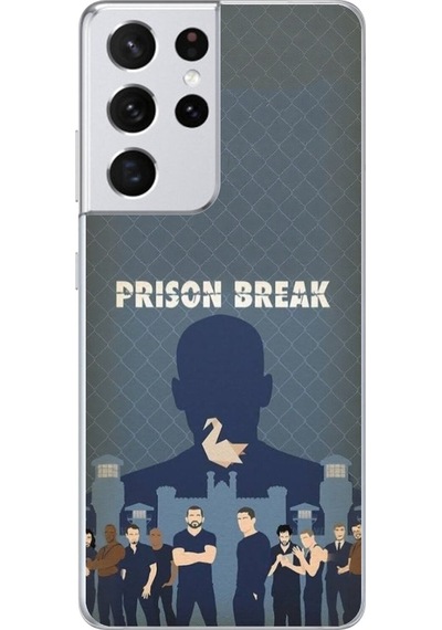 Galaxy S21 Ultra Uyumlu Şeffaf Kılıf Prison Break Tasarımlı