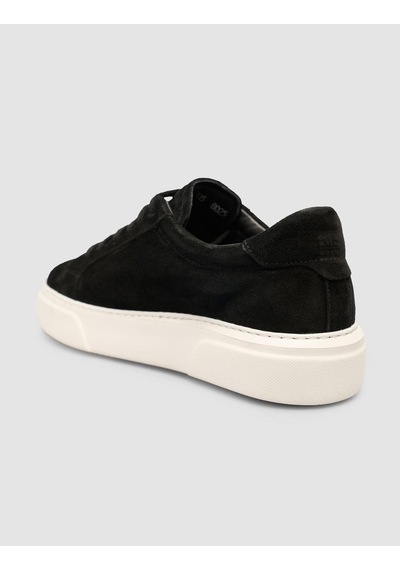 %100 Hakiki Süet Siyah Kürk Astarlı Bağcıklı Sneaker Ayakkabı Siyah