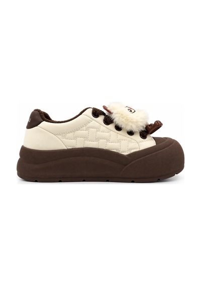 Look Life Pelüş Figürlü Kalın Tabanlı Sneaker Spor Ayakkabı Bej