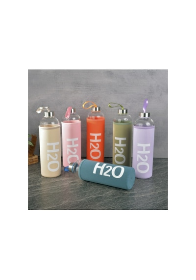 H2o Kılıflı Pastel Renk Cam Matara 1000 Ml Turuncu