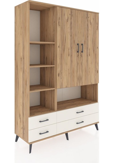 Hyperion Dolap 8 Raflı 4 Çekmeceli 2 Kapaklı 132x44x195 Çam-ç... Çam