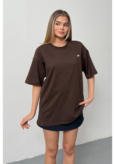 Giysa Kadın Filkete Aksesuarlı Pamuklu T-shirt Kahverengi - 26y 26508