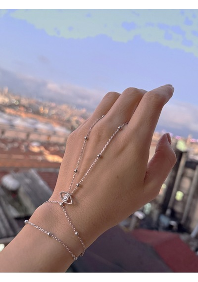 Göz Figürlü Top Zincirli Gümüş Şahmeran Bileklik Özel Tasarım - Rose Renk Gold