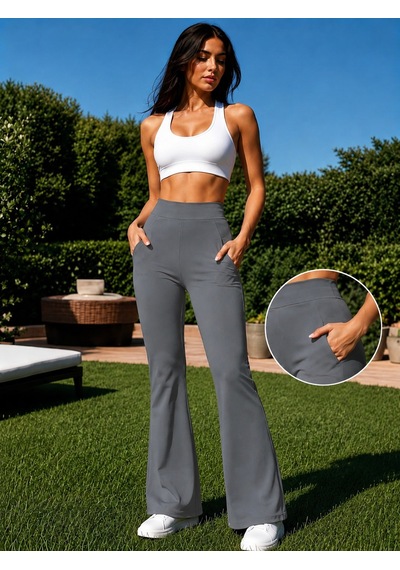 Unika Boutique Kadın Dalgıç Kumaş Belden Lastikli İspanyol Paça Pantolon Gri