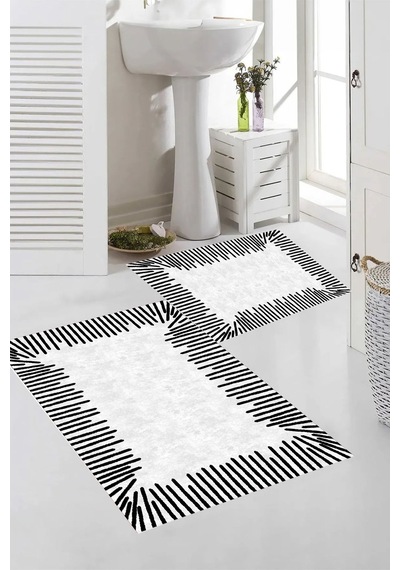 Eliana Home Dijital Baskı 2'li Banyo Paspas Takımı Lna5-fnl442 100x60 Ve 60x50 Cm Beyaz