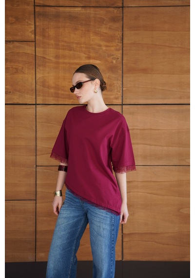 Verymoda Dantel Detaylı Tişört D2956 Bordo