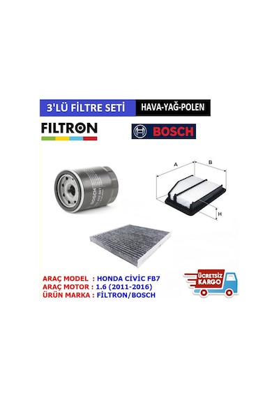 Honda Civic 1.6 Fb7 Filtre Bakım Seti (2012-2016)