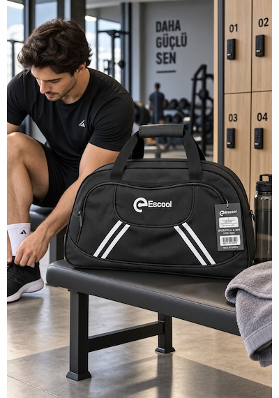 Fitilli Spor Ve Seyahat Çantası Siyah 2 Gözlü 38x62x20 Cm Günlük Kullanım Çok Renkli