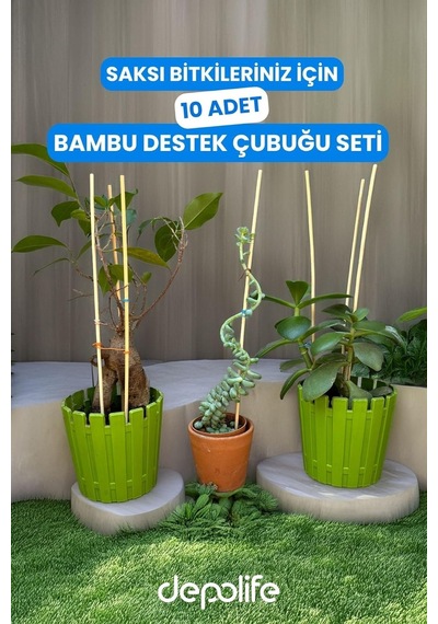 Depolife Bitki Fidan Saksı Destek Kazığı 10 Adet 30cm Bambu Destek Çubuğu Seti