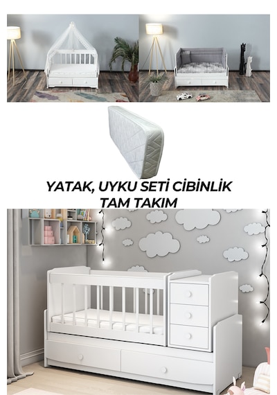 Patiko Ms290 Beyaz Büyüyebilen Beşik Tam Takım Beyaz