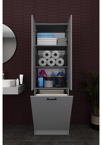 Modern Çamaşır Sepetli Çok Amaçlı Banyo Dolabı %100 Mdf Banyo Düzenleyici Dolap Bd06 Kül Gri Modern Çamaşır Sepetli Çok Amaçlı Banyo Dolabı %100 Mdf Banyo Düzenleyici Dolap Bd06 Kül Gri