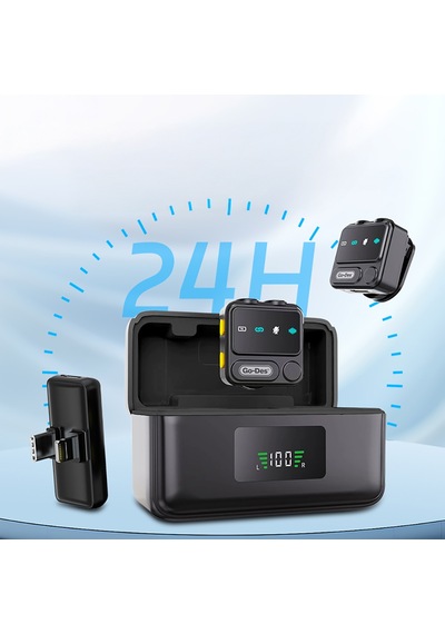 Go Des Gd-ws307 Gürültü Engelleyici Type-c Ve Lightning Şarj Portlu Kablosuz Yaka Mikrofonu Siyah