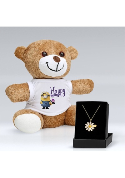 Bitmeyenkartus Kişiye Özel Isimli Papatya Kolye Ve Happy Birthday Peluş Ayıcık H 449496664