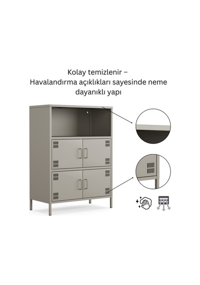 Pera Metal Çok Gözlü Dolap, 4 Kapaklı, Açık Raflı 80,50 X 40 X 109,50 Cm Ral 7039 Acıbadem Antrasit Pera Metal Çok Gözlü Dolap, 4 Kapaklı, Açık Raflı 80,50 X 40 X 109,50 Cm Ral 7039 Acıbadem Antrasit