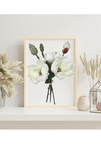 Yapay Çiçek Lüx Manolya Gerçek Dokulu Letex Eva Magnolia Gelin Çiçeği 40cm Beyaz