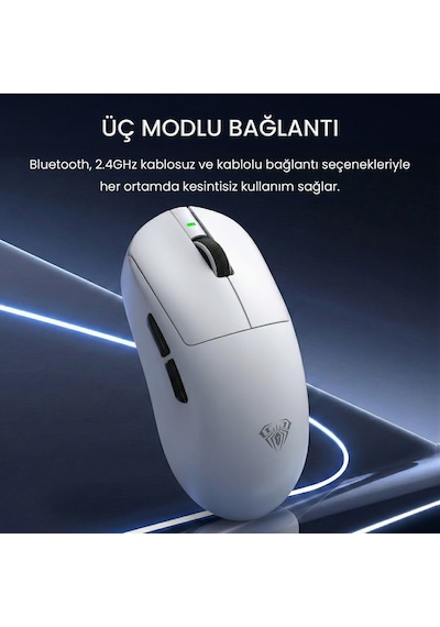 Aula V9 Pro 26000 Dpı Paw3395 Sensör 8000hz Tri-mode Kablosuz Oyuncu Mouse Rgb Omron Switch Lightweight E-spor Gaming Mouse Beyaz