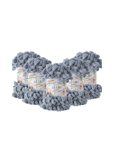 5 Adet Puffy 428 El Örgü Ipliği 5'li Paket - 428 Orta Gri - 100 Gr. 9 Mt. Parmak Örgü Ipi