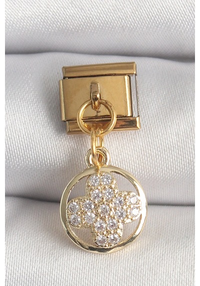 Mey İthalat 316l Çelik Gold Renk Sallantı Zirkon Taşlı Yonca Model Nomination Charm Diğer