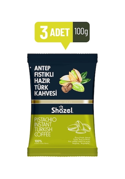Shazel Antep Fıstıklı Hazır Türk Kahvesi 100 Gr X 3 Adet Öğütülmüş