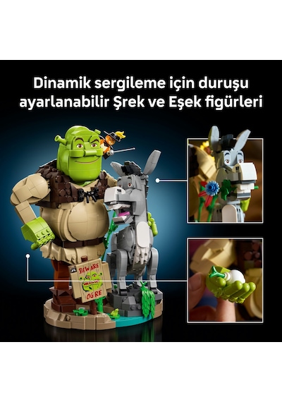 LEGO® Shrek: Şrek, Eşek ve Çizmeli Kedi 72423 - Yetişkinler için Minifigür İçeren Dekoratif Model Yapım Seti (1403 Parça)