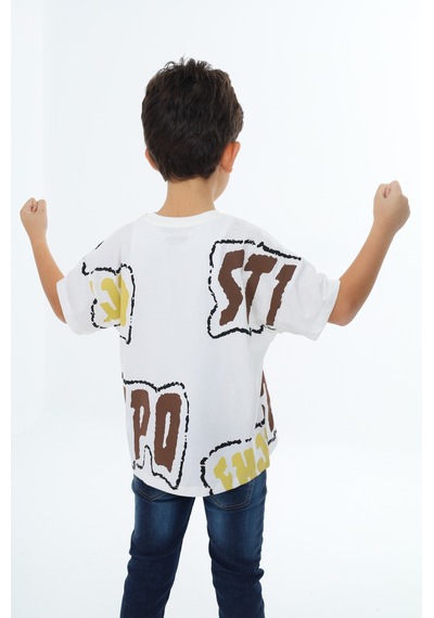 Toontoy Kids Toontoy Erkek Çocuk Stpo Baskılı Tişört Ekru