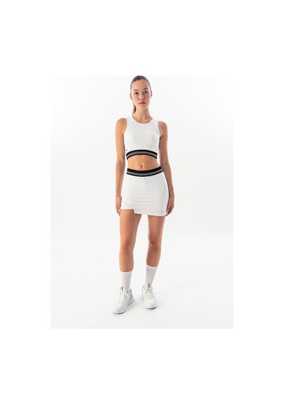 Maraton Slimfit Kadın Bisiklet Yaka Beyaz- Bra Beyaz-