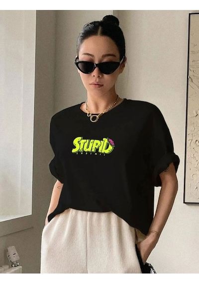 Kadın Stupid Baskılı T-shirt 001
