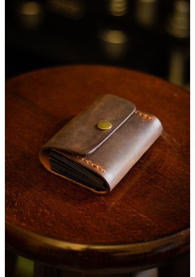 Hi Leather Nerio Hakiki Deri Kartlık El Yapımı Akordeon 10 Bölmeli, Kişiye Özel Camel