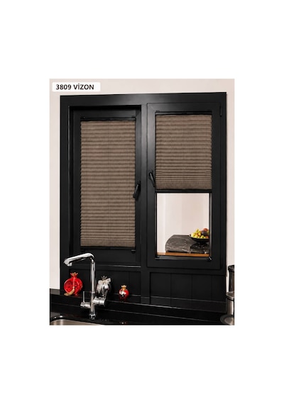 Hanedizayn Isıcam Plise Perde Delmeden Montaj Güneş Kırıcı Ölçüye Özel Üretim Cam Balkon, Mutfak, Ofis Ve Tüm Pvc Pencereler İçin Çok Renkli 3809vızon