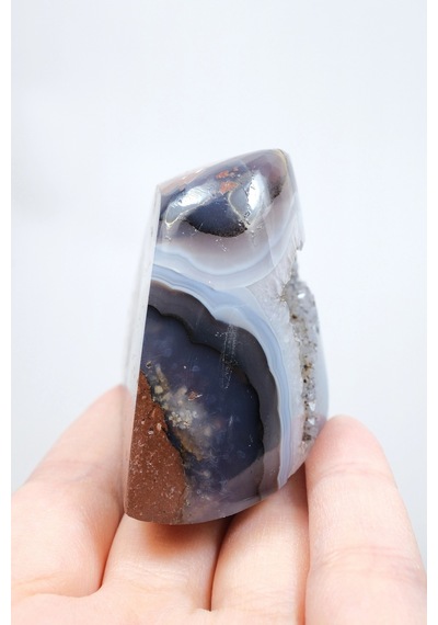 Ametist Akik Serbest Form, Tamamen Cilalanmış Parıldayan Druzy Cep & Bantlı Oniks Akik, 153g