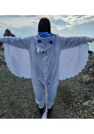 Işığın Öfkesi Ejderha Kostümü Yetişkin Beyaz Ejderha Pijama Tulum Kostüm