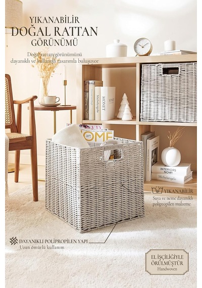 Tr Yıkanabilir Gri Pp Rattan Sepet 33 X 33 X 33 Cm Genel