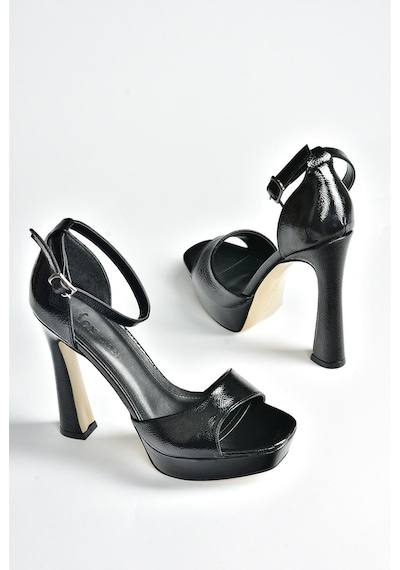 Fox Shoes Siyah Rugan Topuklu Kadın Ayakkabı K404580108