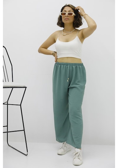 Enenstyle Fashıon Boutıque Rahat Kalıp Beli Lastikli Bol Paça Salaş Yazlık Kadın Aerobin Pantolon Açık Mint