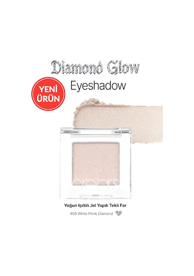 Cre'ars Yoğun Işıltılı Jel Yapılı Tekli Far Diamond Glow Eyeshadow 08 White Pink Diamond