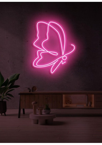 Kelebek Figürlü Neon Tabela Pembe