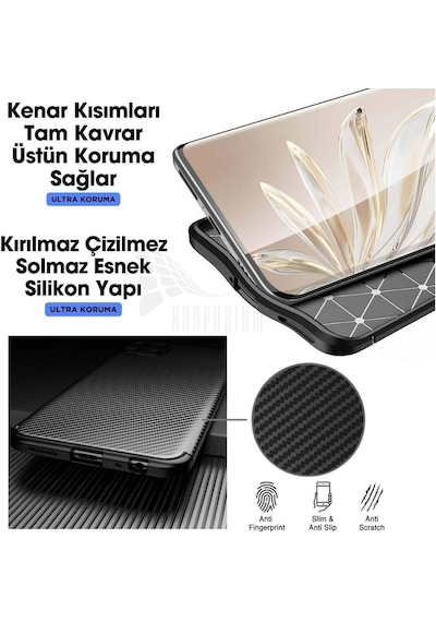 Samsung Galaxy A24 Uyumlu Silikon Kılıf Karbon Desenli Kamera Korumalı Autofocus Kapak Siyah Siyah