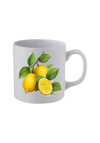 Limon Baskılı Beyaz Kupa Bardak- Seramik Çay, Kahve Hediyelik Bardağı