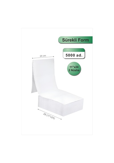 11x24 Kantar Fişi 2 Nüsha 5000 Adet , Beyaz Otokopili Sürekli Form 11''x24 Cm