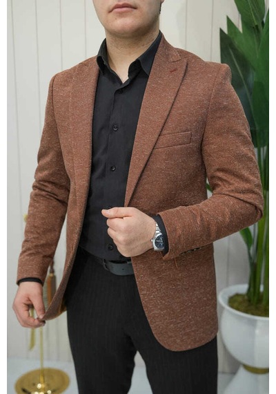 Bys Beystil Sivri Yaka Kırçıllı Açık Kahve Ceket Eylül- Slim Fit A.Kahverengi