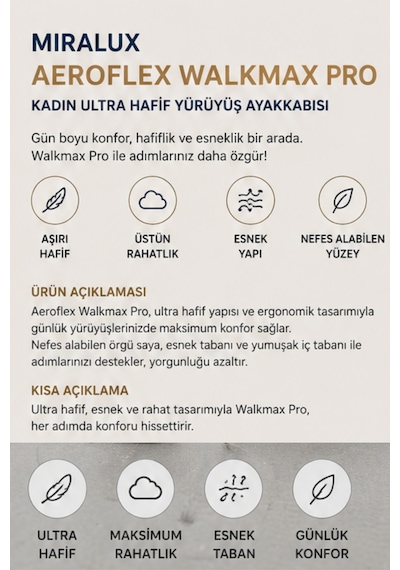 Walkmax Pro Bej Kadın Ultra Hafif Ekstra Rahat Ortopedik Nefe...
