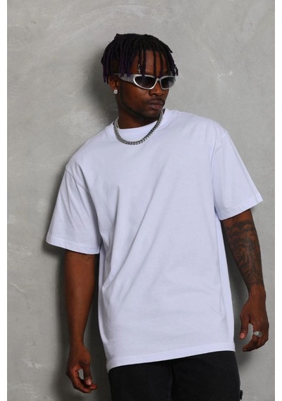 Erkek Düz Yazlık Kısa Kol Tişört Bisiklet Yaka Oversize T-shirt - Beyaz