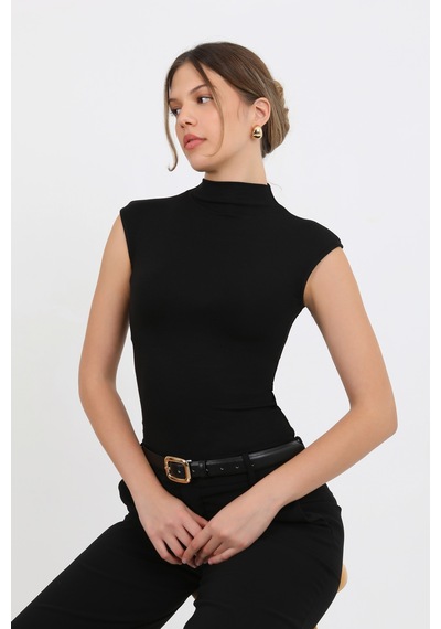 Hdm Kadın Siyah Yarım Balıkçı Sıfır Kol Yumuşak Örme Bluz - H6178