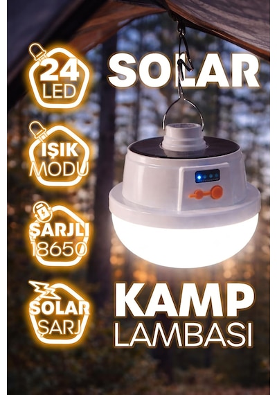 Şarjlı Solarlı Kamp Lambası 5 Modlu Orta-yüksek Işık Sos Askılı Işıldak Kamp El Feneri 47724 Genel